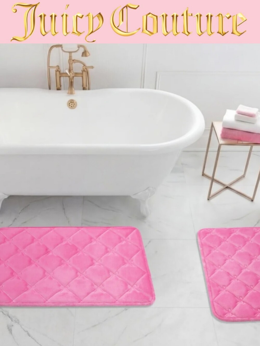 Juicy Couture Home Set Of 2 Bows Quilted Plush Memory Foam Bath Rugs